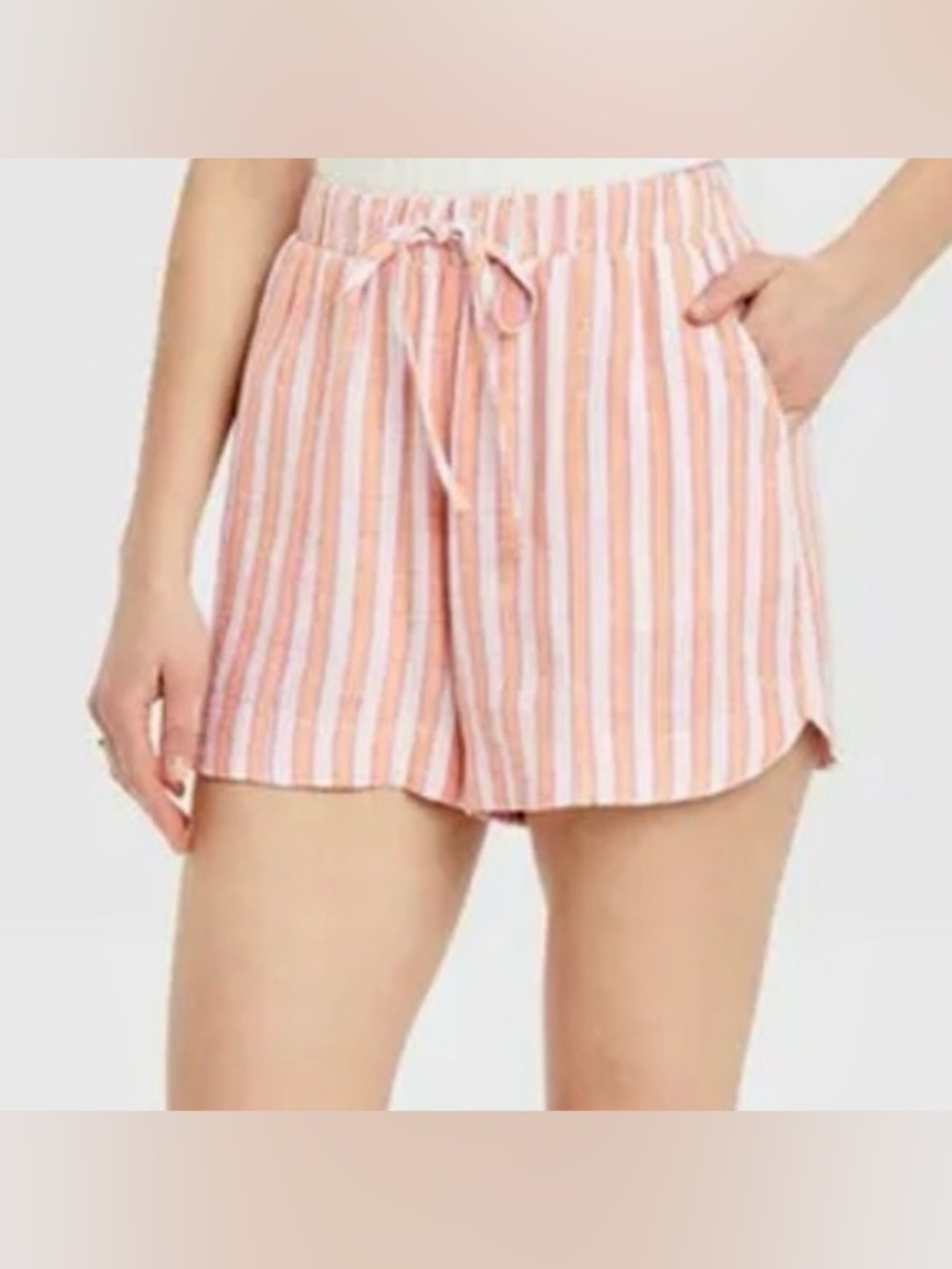 Universal Thread Linen Blend Pink Striped Drawstring Shorts Size M Coastal